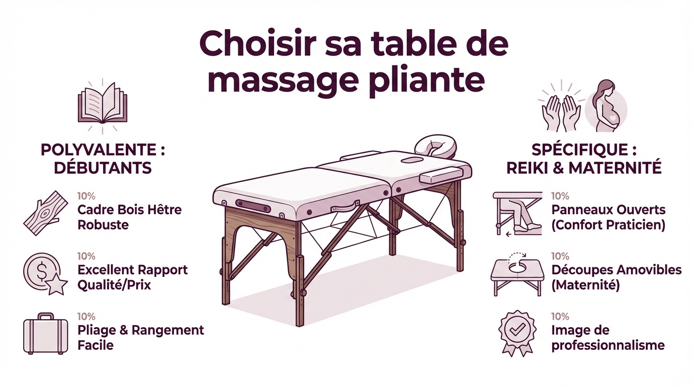 Sélection d'une table de massage pliante professionnelle en bois de hêtre