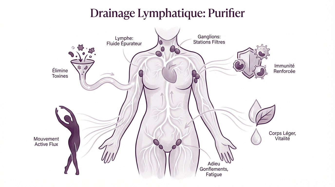 Schéma pédagogique du système lymphatique et circulation de la lymphe