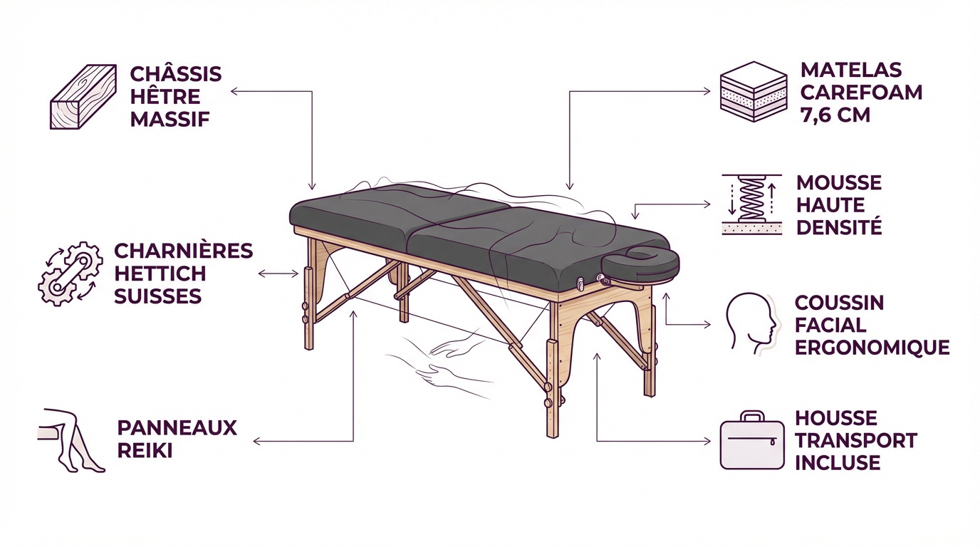 Table de massage ZenGrowth Nimman en bois avec matelas Carefoam
