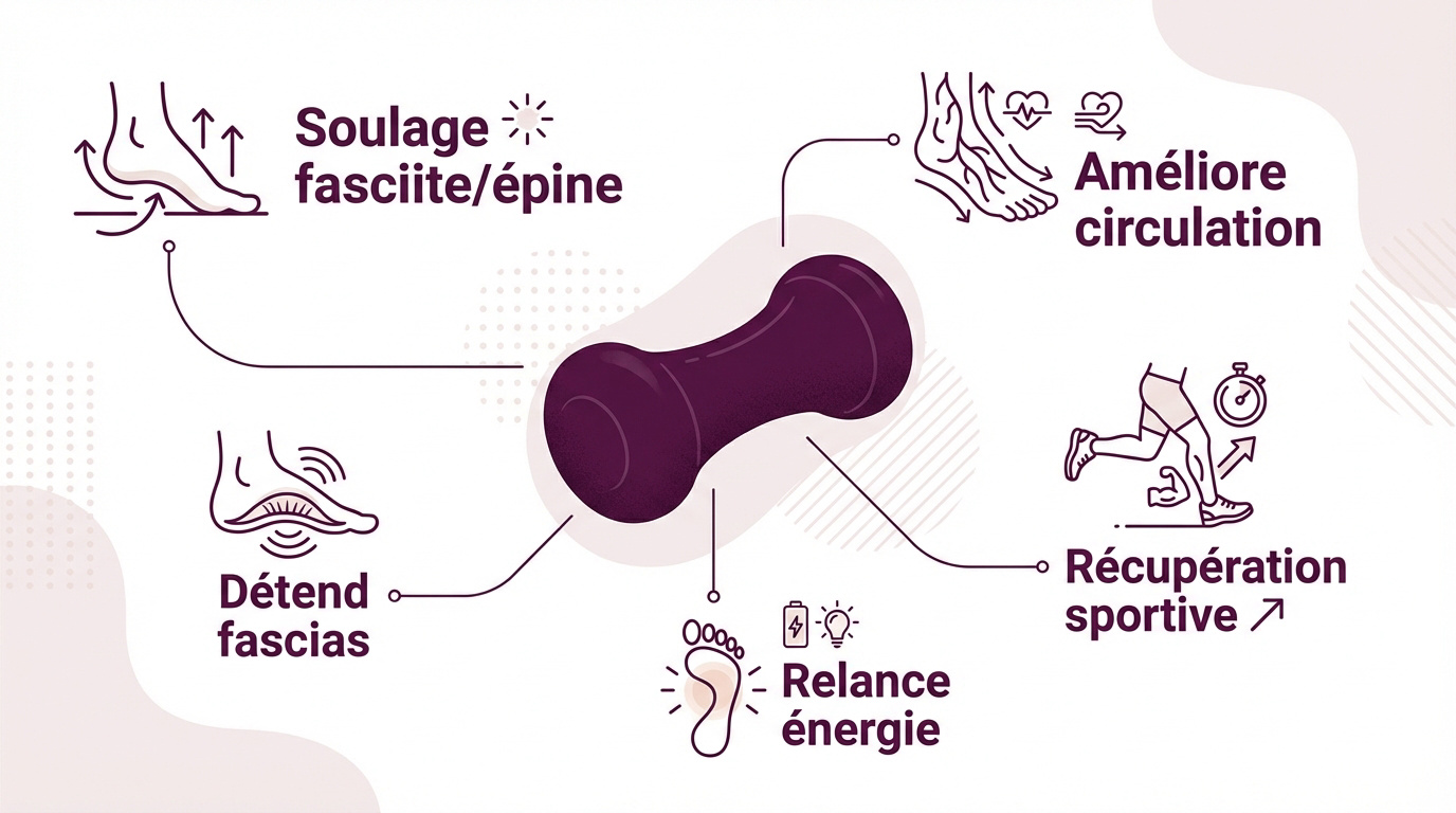Massage de la voûte plantaire avec un rouleau texturé pour soulager la douleur