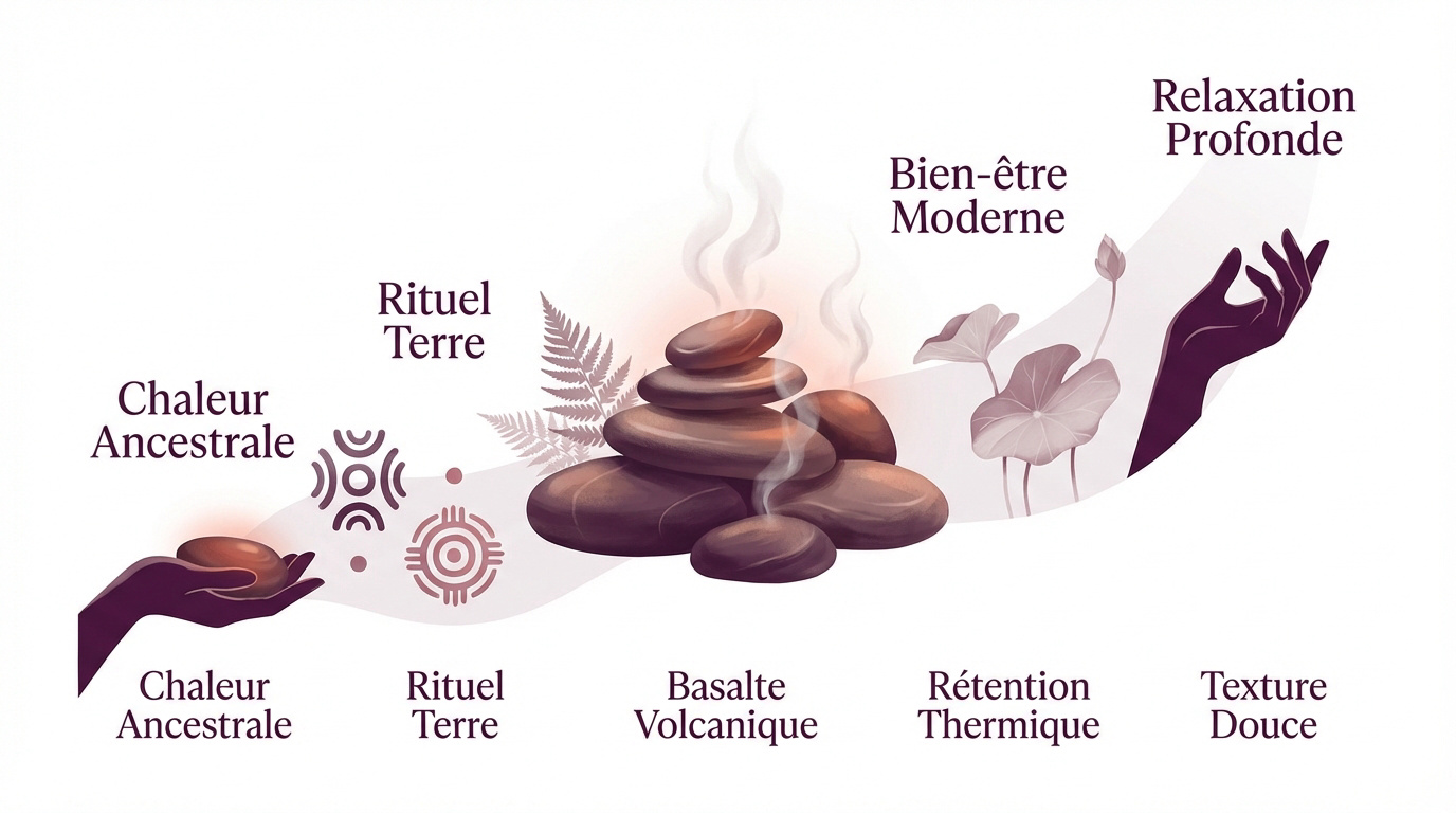 Pierres de basalte noires lisses chauffées pour un massage relaxant