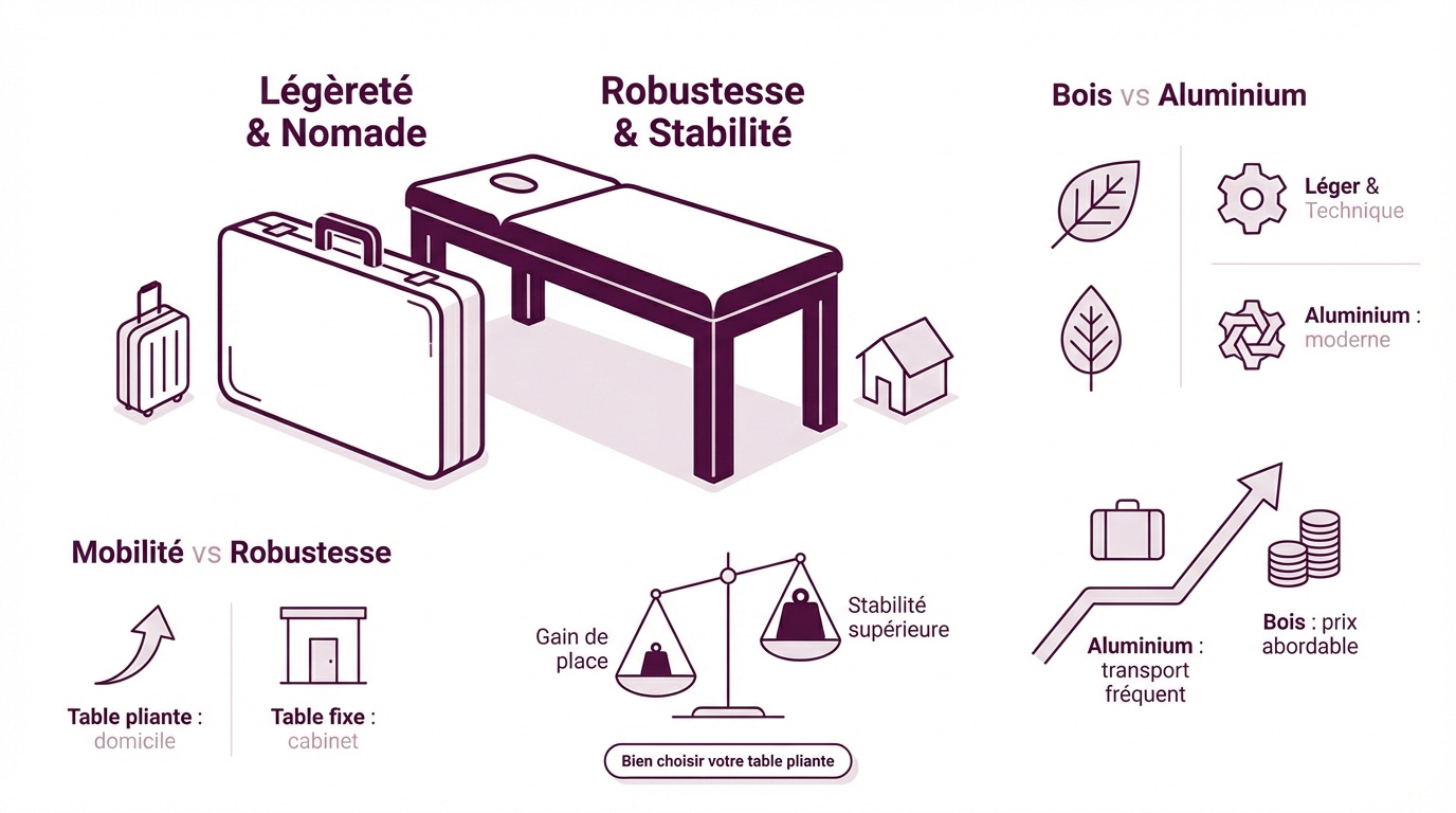Comparatif entre table de massage pliante et fixe