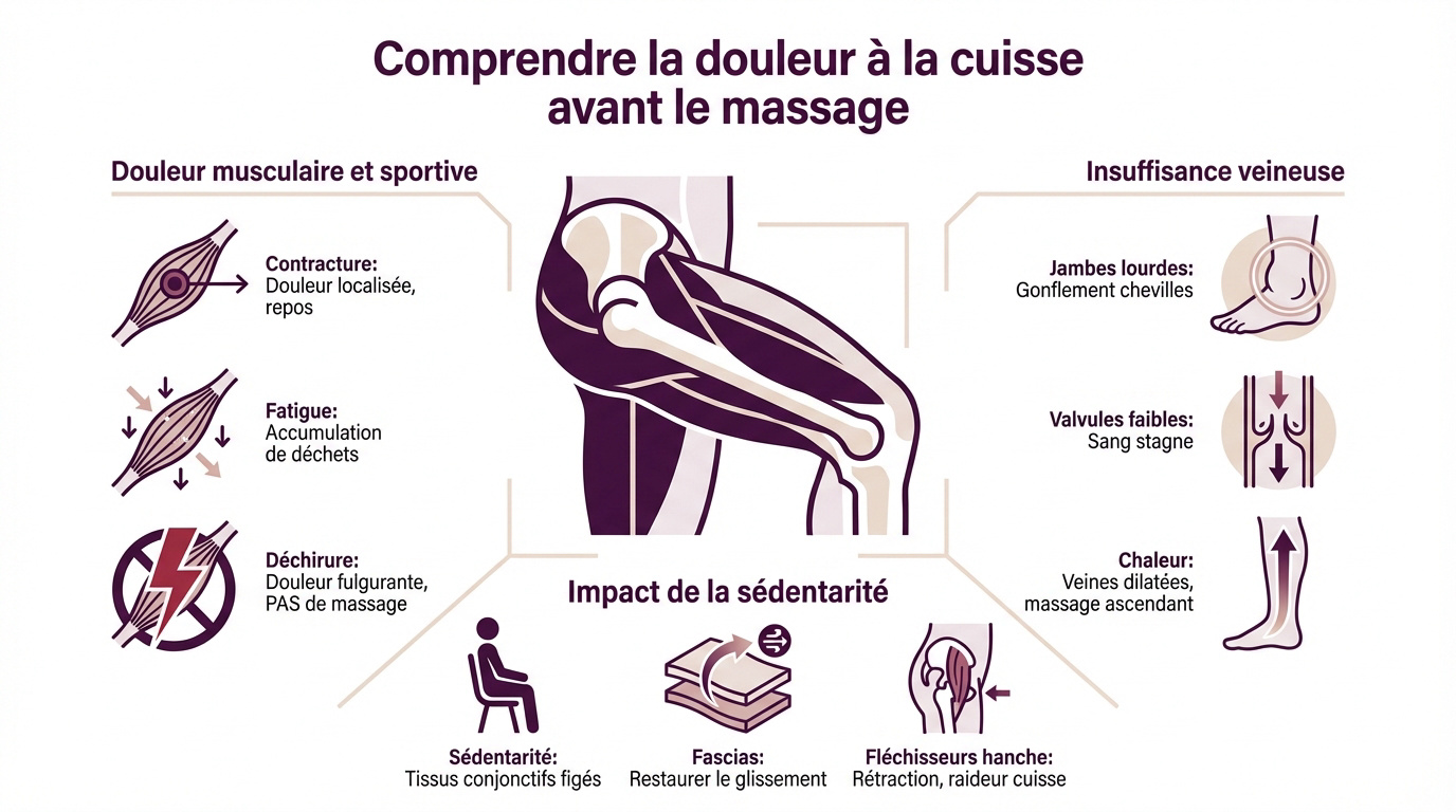 Identification de la douleur à la cuisse pour un massage adapté