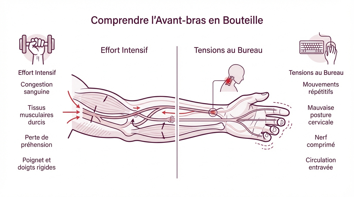 Illustration des tensions musculaires de l'avant-bras lors d'un effort intensif