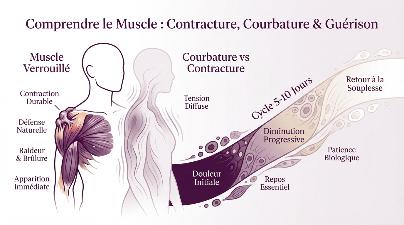 Comparaison visuelle entre une contracture et une courbature musculaire