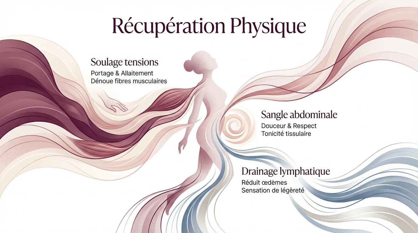 Jeune maman recevant un massage relaxant pour sa récupération post-partum