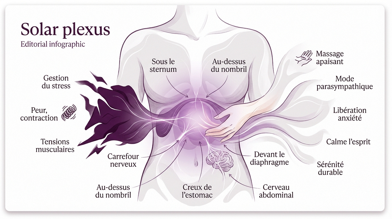 Localisation du plexus solaire entre le sternum et le nombril