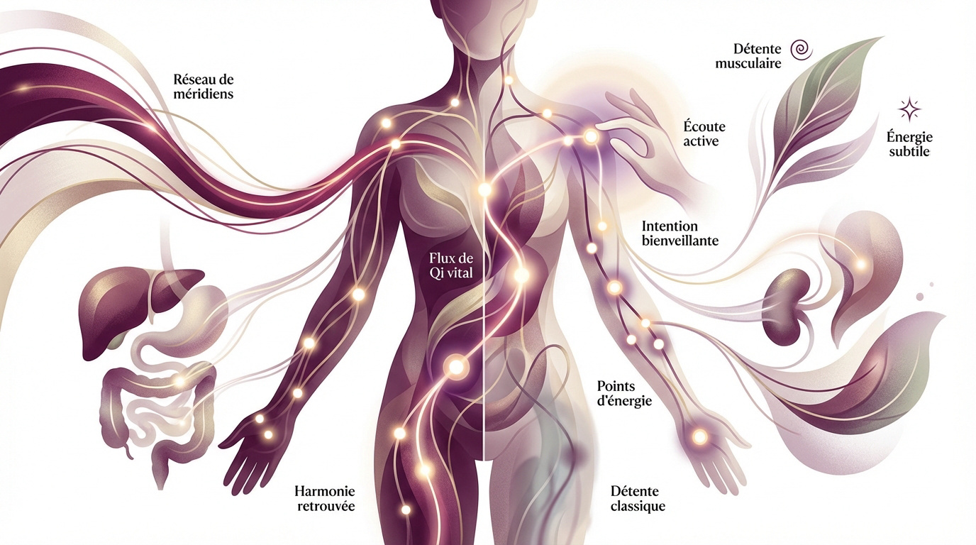 Schéma de la circulation du Qi et des méridiens dans le corps humain