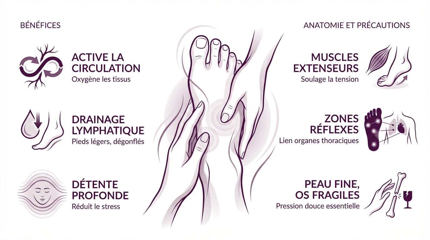 Massage bien-être du dessus du pied pour stimuler la circulation et la détente