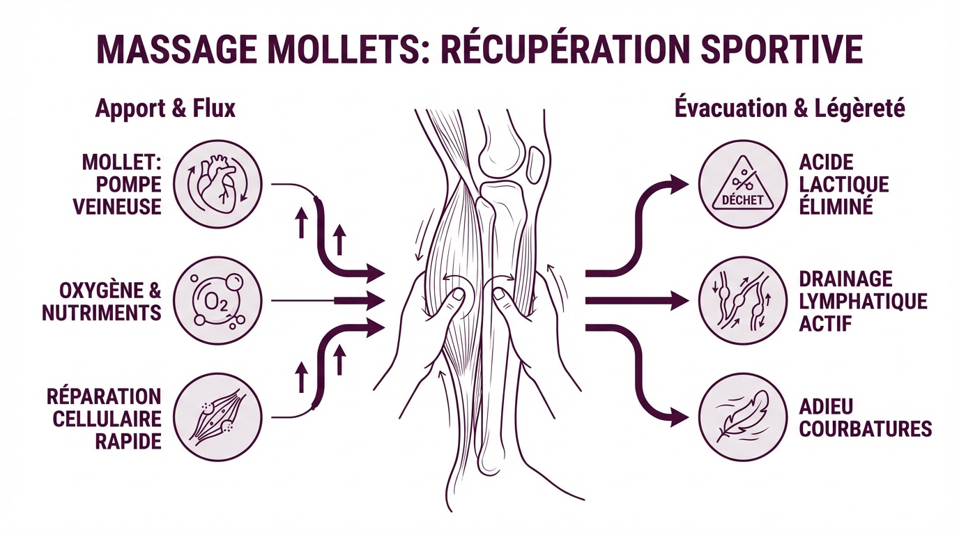 Massage des mollets pour la récupération sportive après l'effort