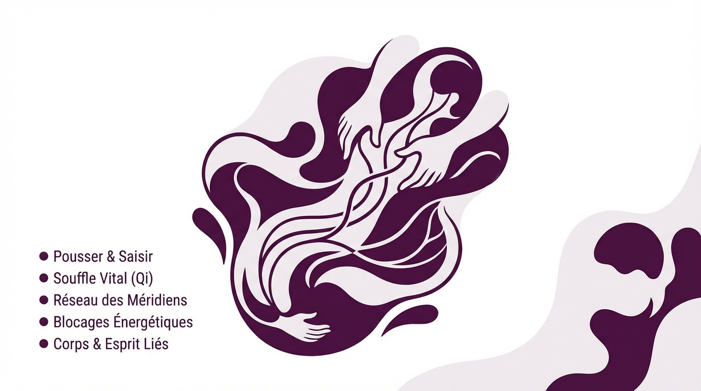 Représentation des méridiens et de la circulation du Qi dans le massage Tui Na