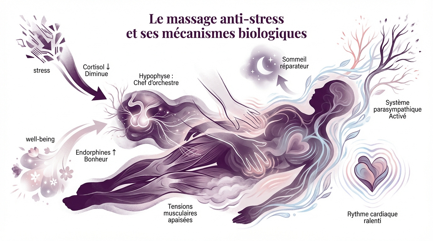 Illustration des mécanismes biologiques du massage anti-stress