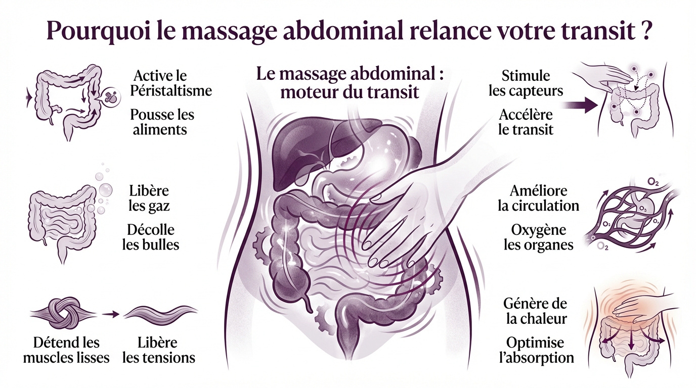 Massage abdominal doux pour stimuler le système digestif