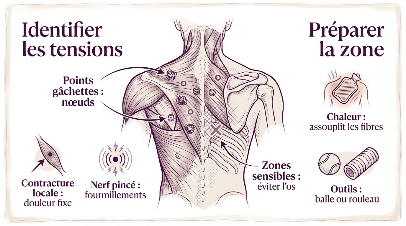 Identification des tensions musculaires et préparation au massage de l'omoplate